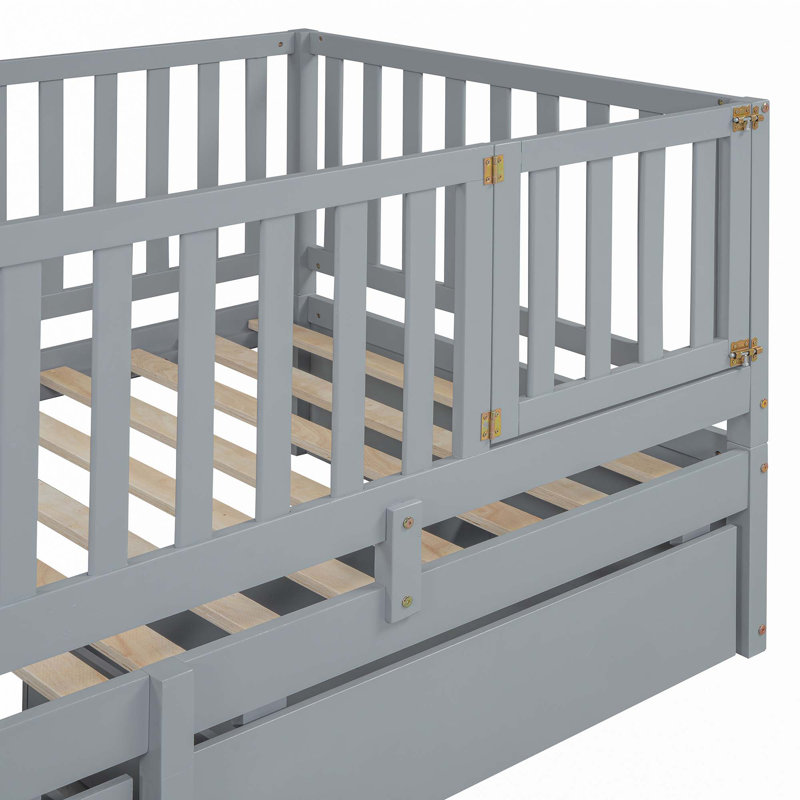 Daybed with Fence Guardrails and 2 Drawers, Twin, Grey