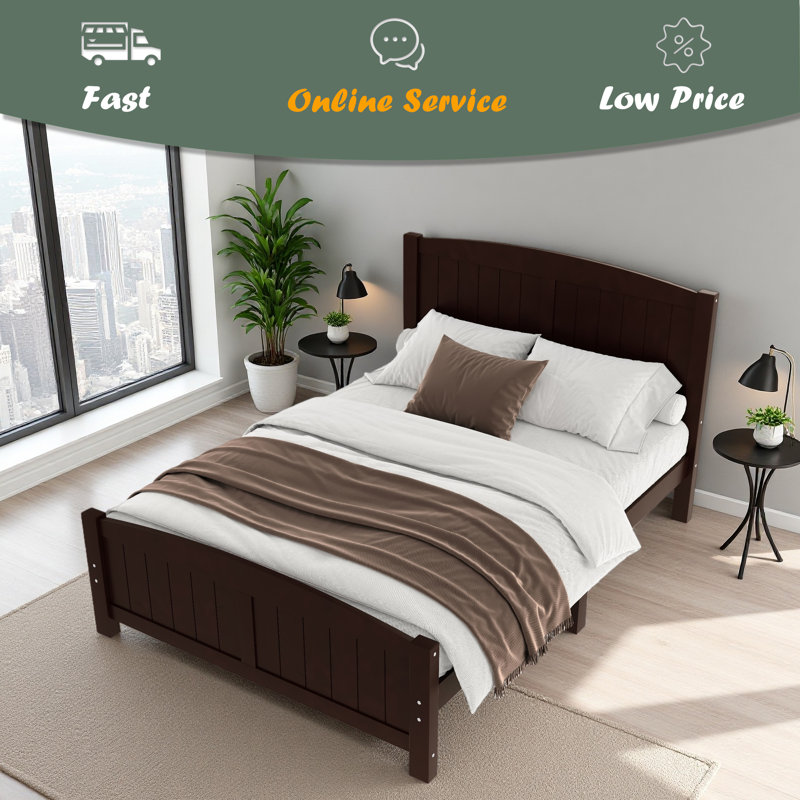 Lit plateforme, lit plateforme en bois massif avec lattes de soutien et structure solide, aucun sommier nécessaire, Espresso