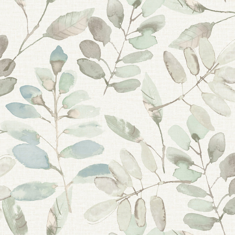 Papier peint Pinnate Mint Leaves, Vert/bleu