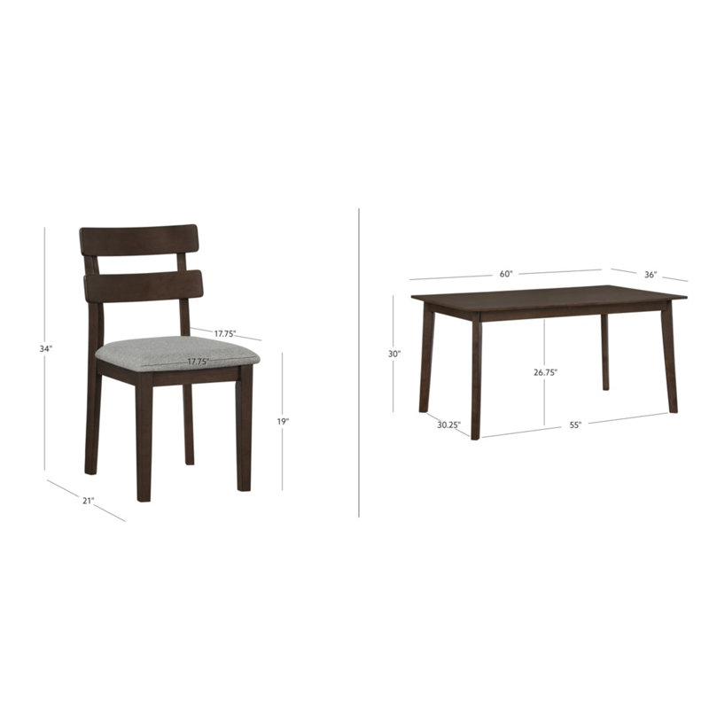 Laforest Solid Wood Dining Set, 7 Pieces: Table, 6 Chairs, Brown/Gray