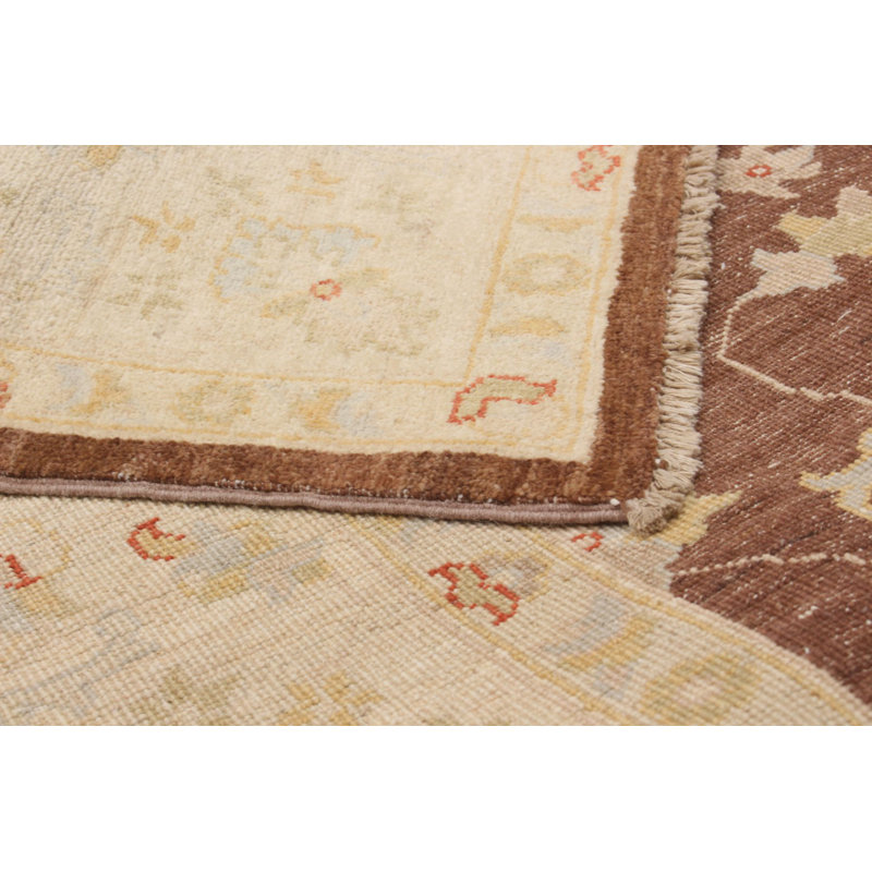Tapis unique en laine noué à la main brun clair / brun Chobi des années 2010 de 6 pi 5 po x 8 pi 6 po Thurton
