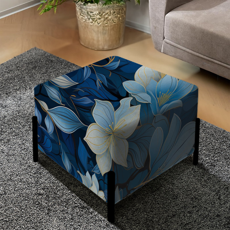 Motif floral blanc et bleu III - repose-pieds carré floral