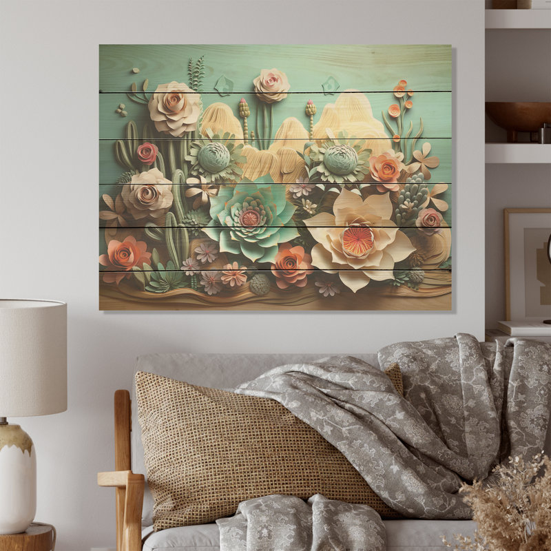 Cactus menthe mirage - Art mural en bois de cactus sur bois de pin naturel, H 10 po x l 20 po
