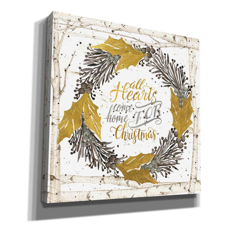 «All Hearts Come Home for Christmas Birch Wreath» par Cindy Jacobs, art mural sur toile, H 26 po x l 26 po x P 1,5 po