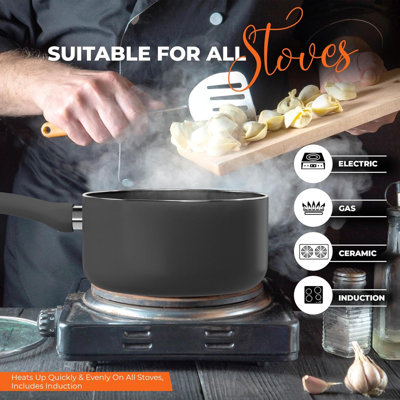 Casserole antiadhésive à poignée détachable de 2 pintes avec couvercle en verre pour une utilisation polyvalente dans la cuisine ou le restaurant