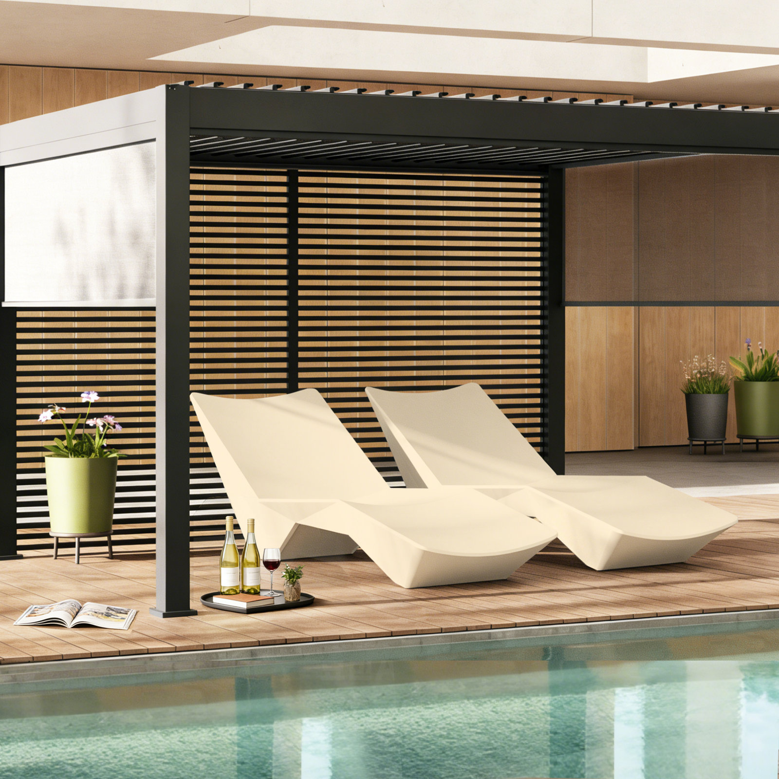 24" Patio Chaise Lounge, 2, Beige