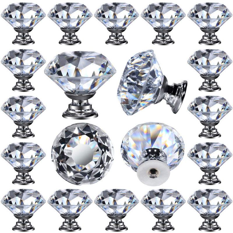 26 poignées d'armoire en verre 26 pièces avec poignées en cristal et diamant transparent de 30 mm pour la cuisine et l'armoire de salle de bain