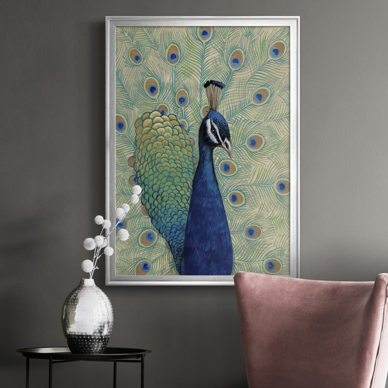 «Blue Peacock I», toile encadrée de qualité supérieure - prête à être accrochée, H 24,5 po x l 18,5 po x P 1 po