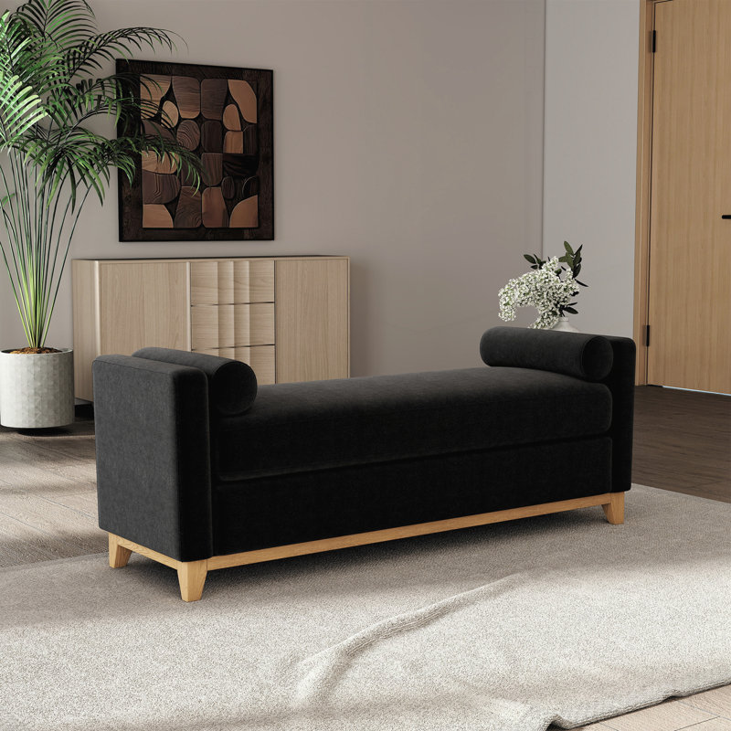 Banc rembourré 66,34 pouces, Black, Black, Naturel