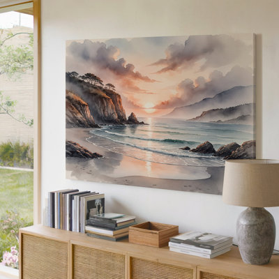 Plage, coucher de soleil, océan, vagues, bord de mer, paysage marin, impression sur toile pour le salon, la chambre à coucher, le bureau, le couloir, le vestibule, le mur de la galerie et la décoration intérieure moderne