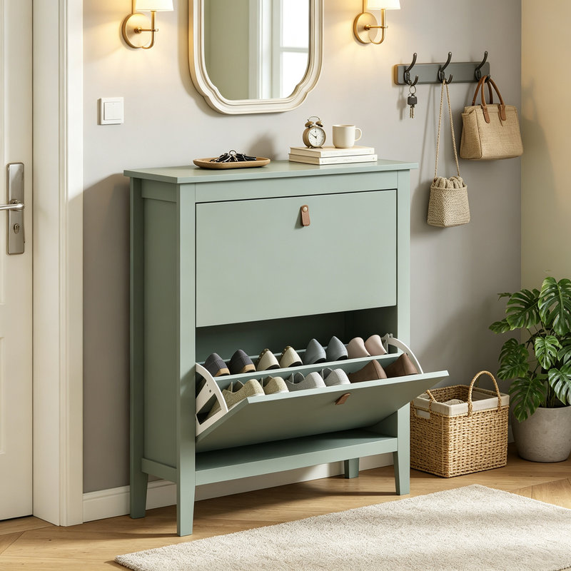 Modern Two-Drawer Shoe Cabinet - Green
