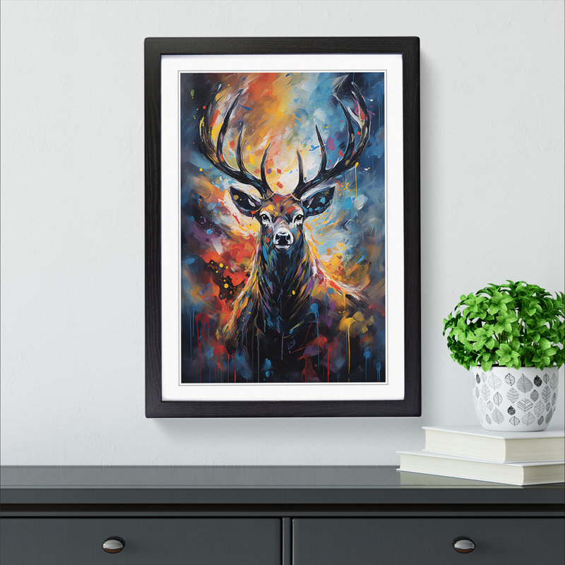 Deer Framed Print, Black Framed, 64cm H x 46cm W