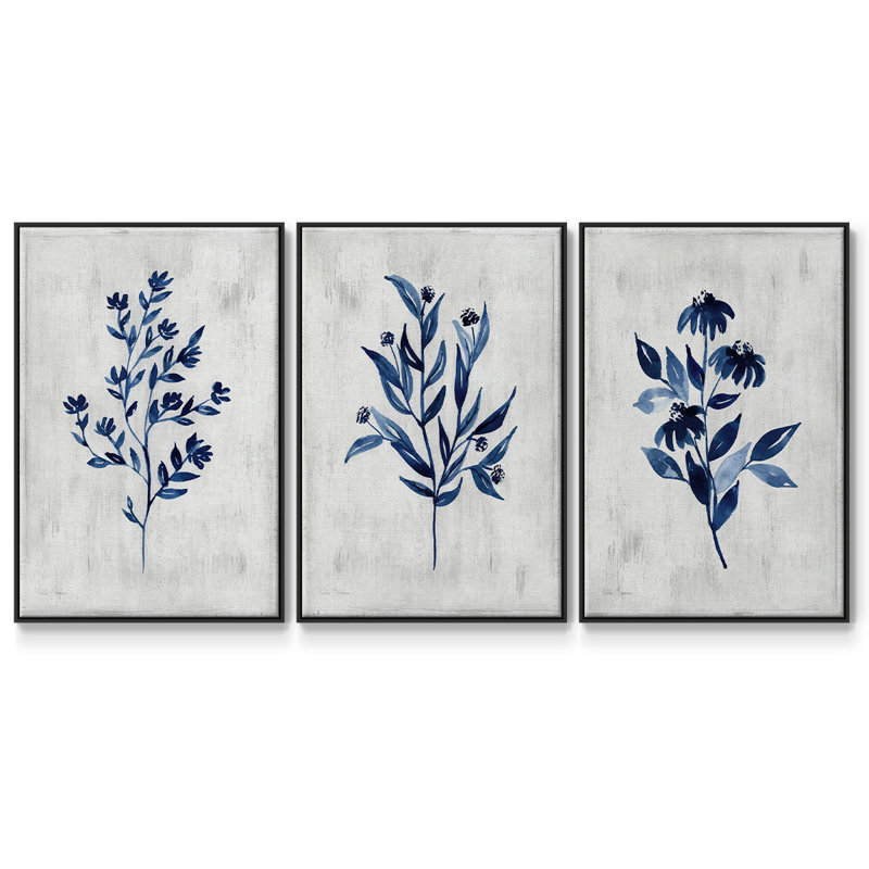 Wild Indigo I, ensemble de 3 toiles encadrées sur toile, H 36 po x l 72 po, Noir