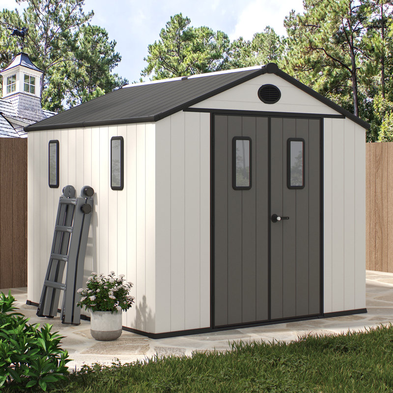 Outdoor Storage Shed with Steel-Reinforced Construction, 7.50" H x 8.20" W x 8.20" D