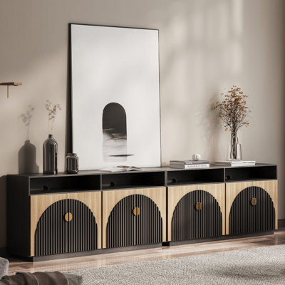 65 Inch TV Stand with Storage Cabinets & Open Shelves, Camel - Set of 2 by Ebern Designs