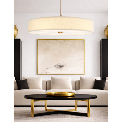 Textile - Genova LED Low-Profile Drum Pendant - 48"W x 9.75"H - Cream Linen