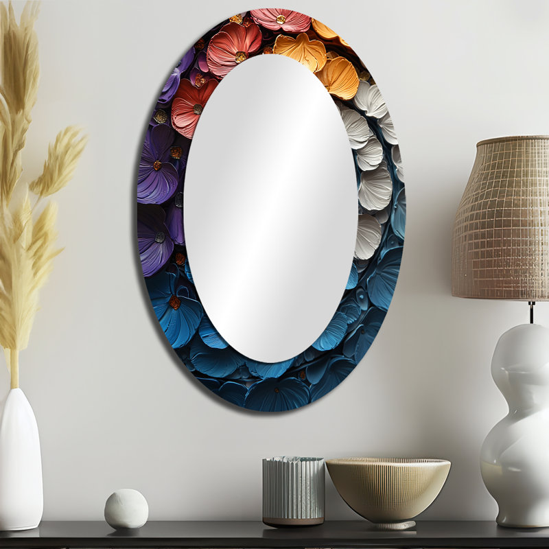 Purple And Blue Fractal Universe Spiral V - Abstract Oval Decorative Mirror On Metal, 36" x 24"