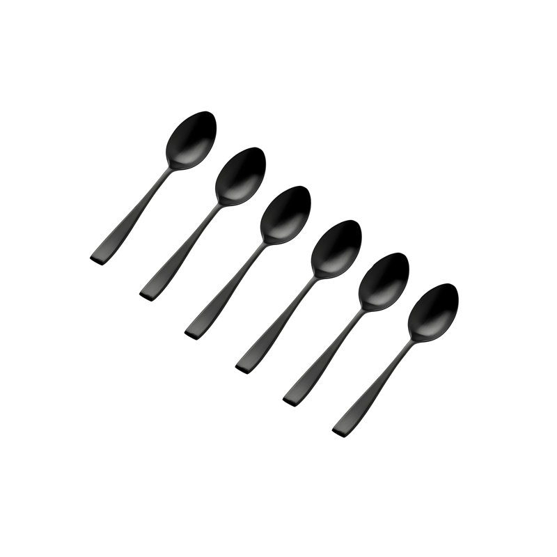 Ensemble de 6 cuillères à dîner fantaisie en acier inoxydable mat 18/0, Noir