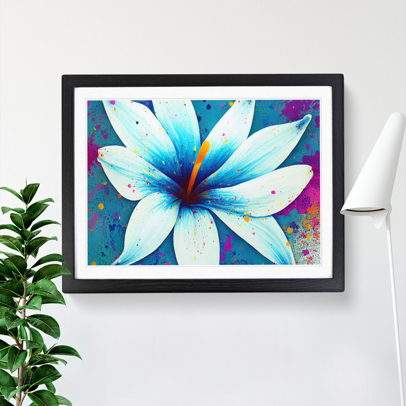 Lily Flower Splash Vol.1 Abstract - Single Picture Frame Print, Black, 46cm H x 64cm W
