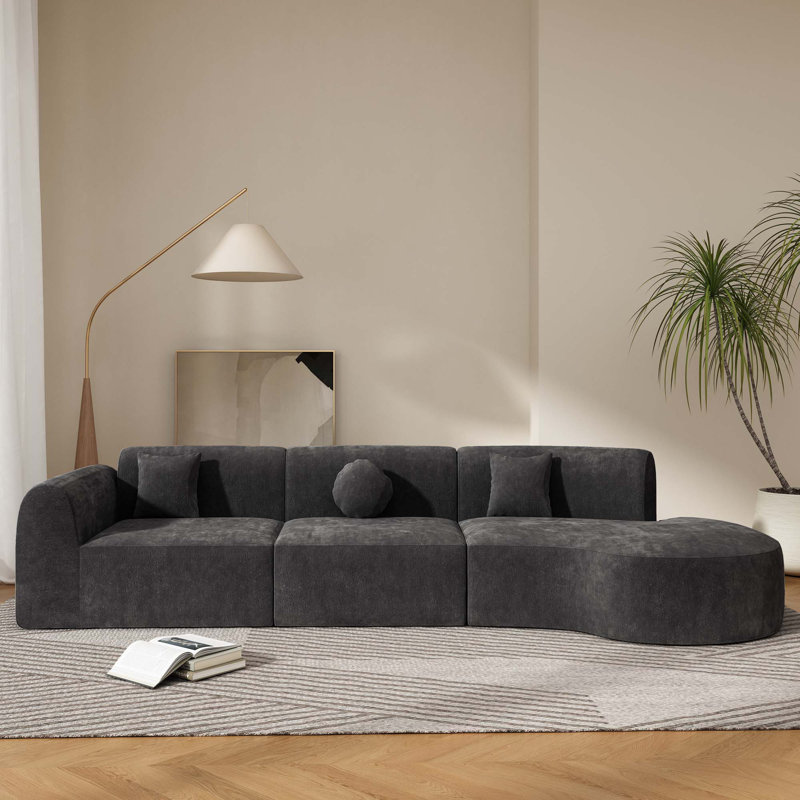 Canapé modulaire courbé de 140 po, Gris foncé