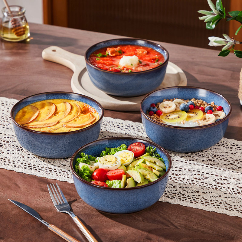 vancasso 4 Piece Blue Ceramic Bowl Set,Kiln-Fired Bowls,25oz