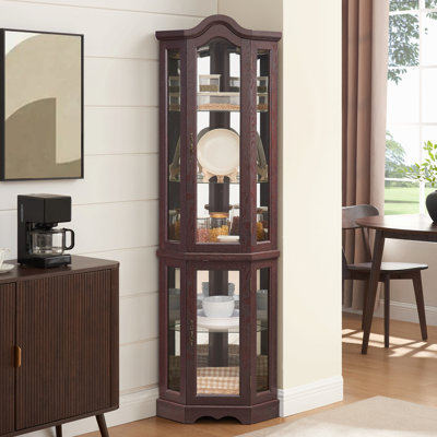 Vitrine de coin lumineuse avec portes et tablettes en verre trempé - rangement élégant en chêne pour le décor du salon et de la chambre à coucher
