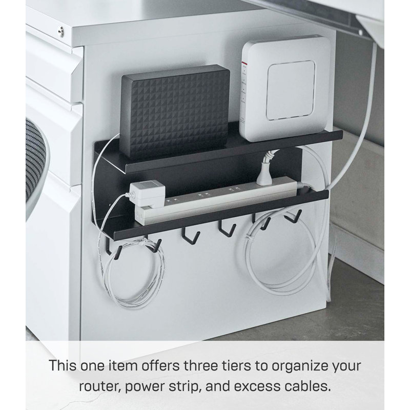 Black Steel Wall-Mount Cable and Router Storage Rack