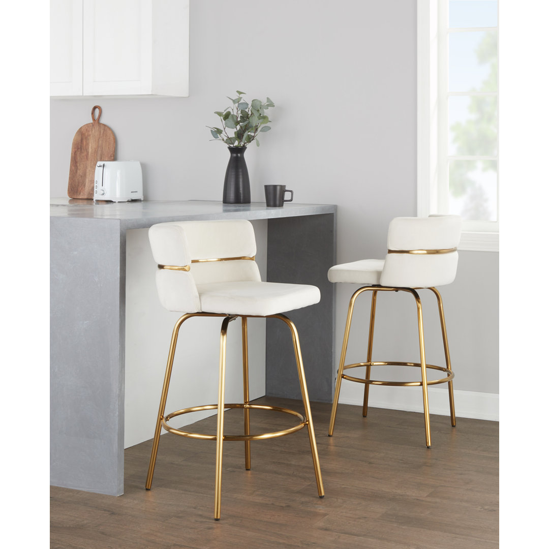 Laurenzio Swivel Upholstered Counter Stool with Metal Frame (Set of 2) Wade Logan® Seat Color/ Frame 