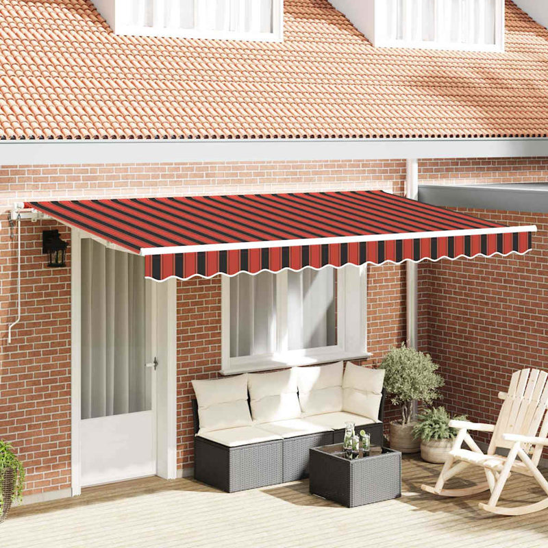 Brayden Studio 200cm D Retractable Door / Window Awning, 400 cm W x 200 cm D, Red/Black/White