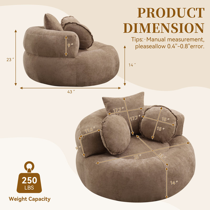 Fauteuil de compression à profil bas 42 po, Brun, No