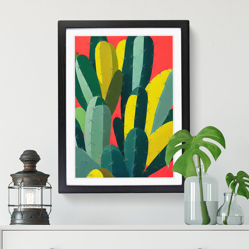 FRM-V0523-346X Cactus Cacti Pop Vol.1 - Single Picture Frame Print, 64cm H x 46cm W x 2cm D, Black Framed