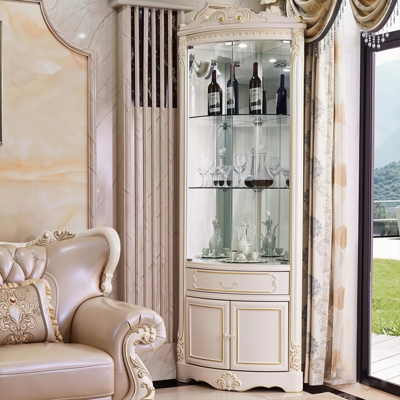 Armoire de coin 26,77 po en bois massif blanc de style européen pour le rangement du vin
