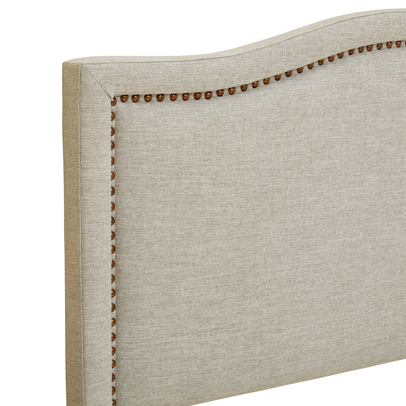Tête de lit - Grand lit, tissu, garniture cloutée en cuivre, bordure grand rembourrée moderne à hauteur réglable, contreplaqué, support
