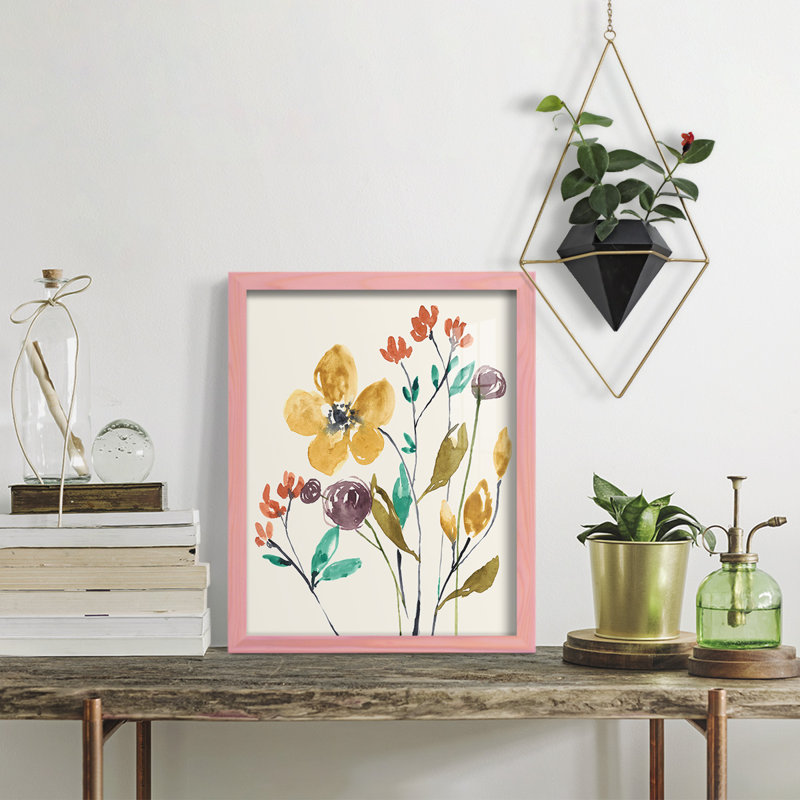 Cascio Whimsy Flowers I, reproduction d'art encadrée, H 15 po x l 12 po x P 1 po, Coucher de soleil rose