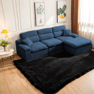 Canapé d'angle peu encombrant, tissu chenille flammé, confort moderne