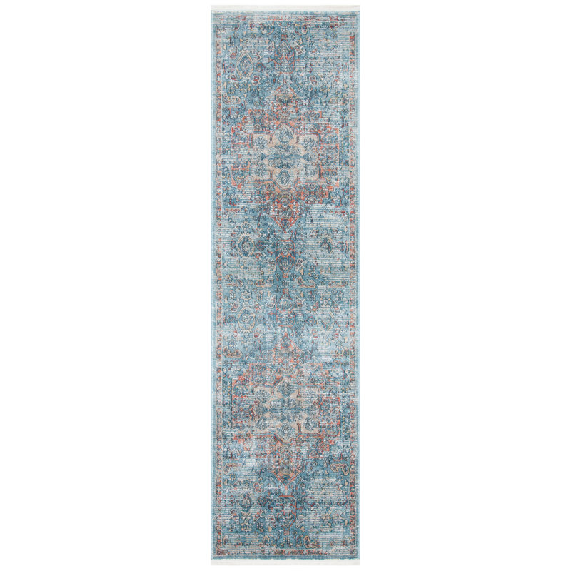 Tapis oriental bleu marine / rouge Rumsey, Tapis de couloir 2 pi 2 po x 12 pi