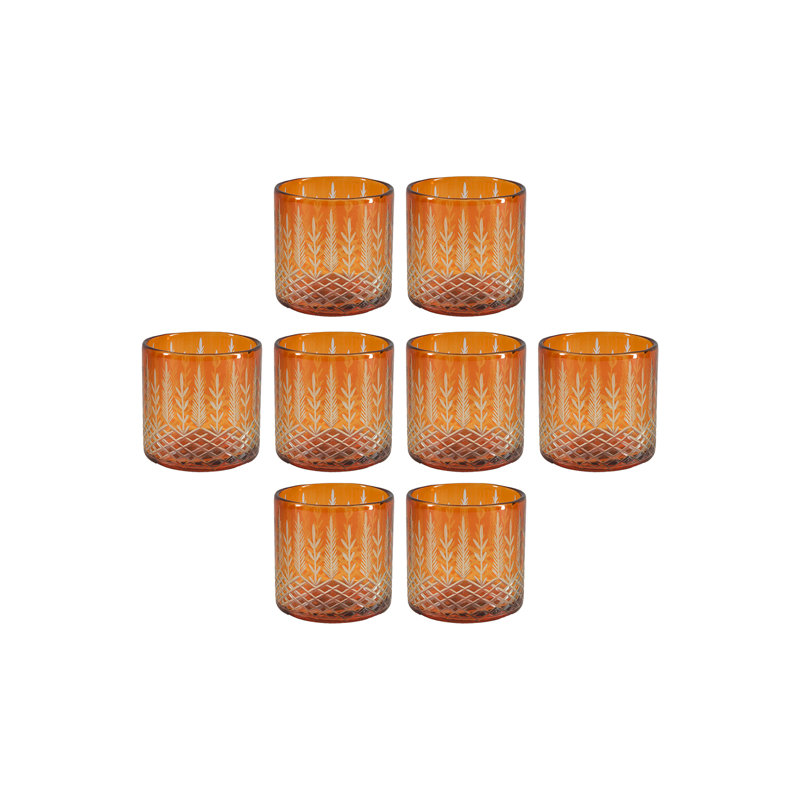 Ouragan en verre gravé à l'orange 4 po Red Barrel Studio® - Conception à double usage, artisanat élégant, porte-bougie, arrangement floral, vase floral, centre de table, paquet de 8