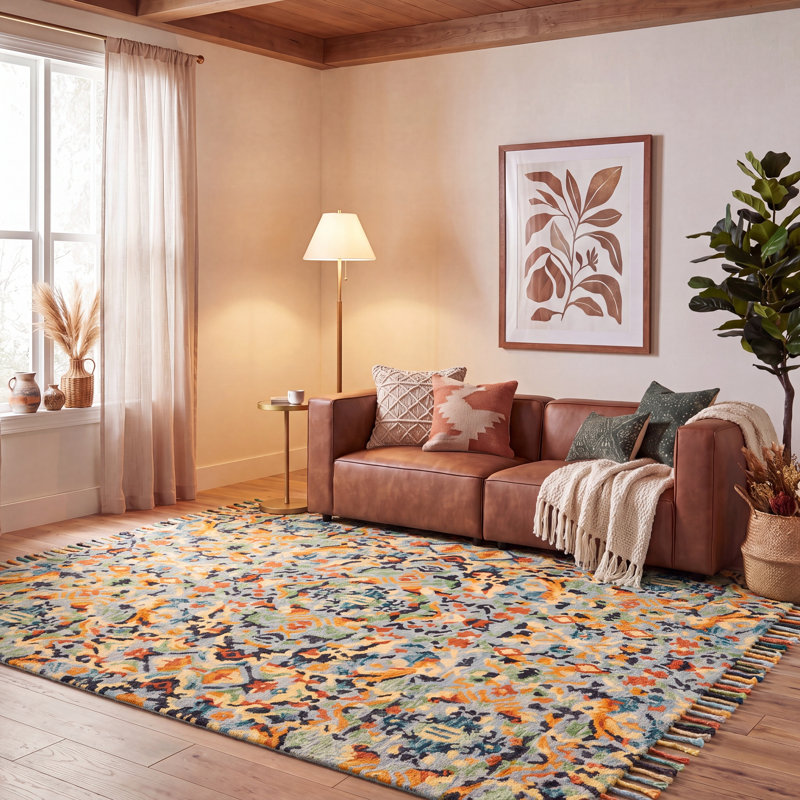 Jahiem Hand-Knotted Wool Blue Area Rug, Rectangle 8' x 10'