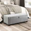 Banc de rangement avec tissu bouclé gris et contreplaqué-1381667411