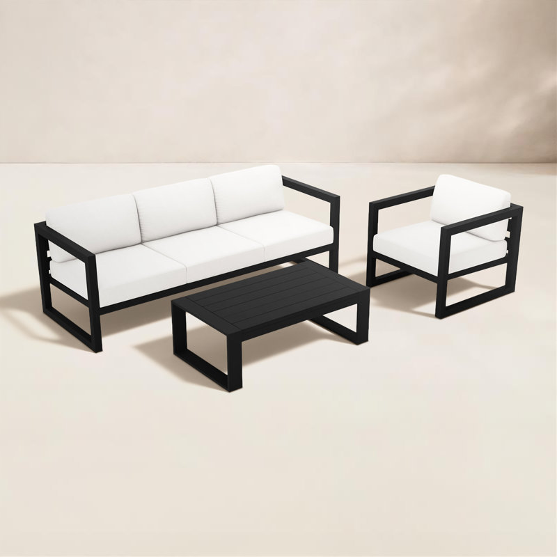 Ensemble de conversation 3 pièces avec coussins Sunbrella® Smith, Toile Sunbrella® naturel, Noir