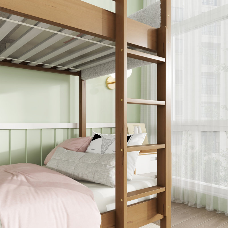 Twin Over Twin Bunk Bed with Teddy-Velvet Upholstered Headboard and Footboard for Comfort and Space Efficiency