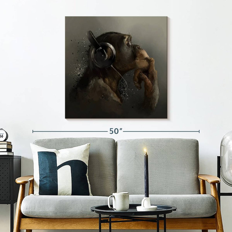 Crowle Chimpanzee With Headphone, H 30 po x l 30 po
