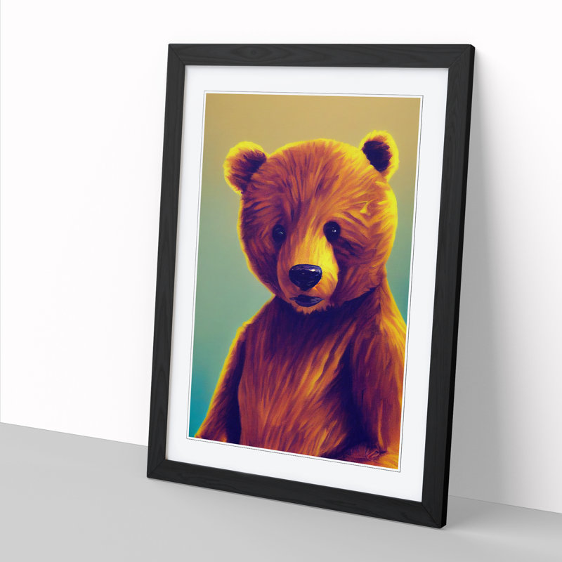 FRM-V0523-2487X Teddy Bear Scandinavian - Single Picture Frame Print, Black, 46cm H x 34cm W x 2cm D