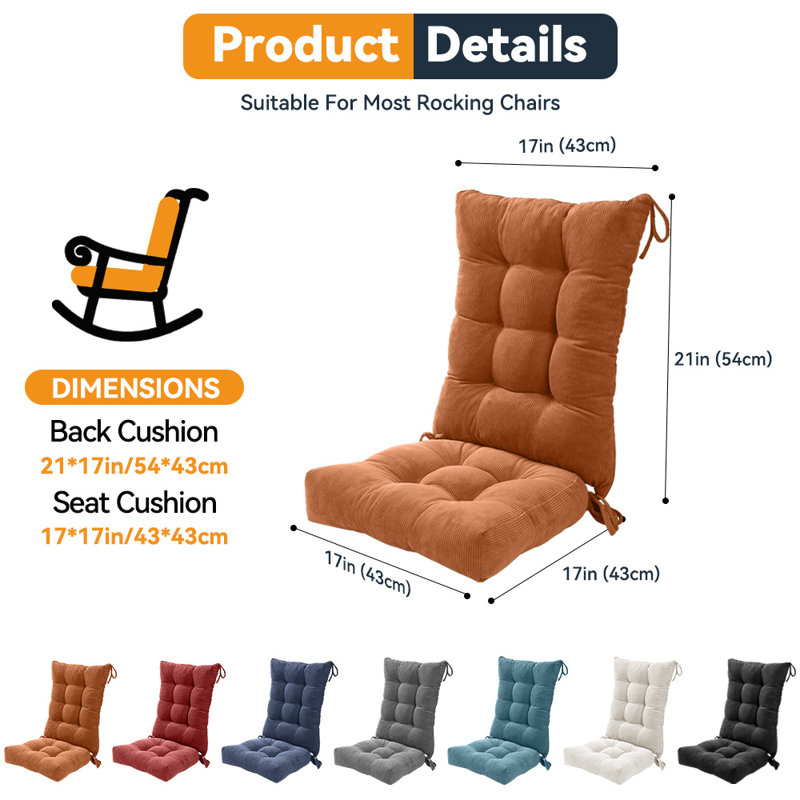  Coussin de chaise berçante antidérapante à fixation double - Coussin de siège et de dossier en velours côtelé rembourré de mousse à haut rebond pour bureau, chambre à coucher et véranda (kaki)