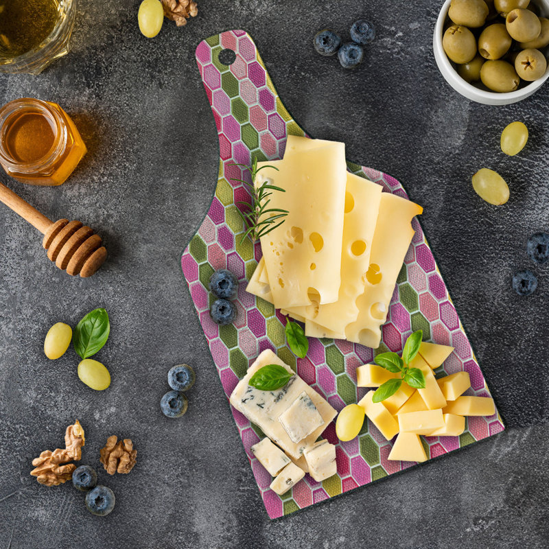 Ambesonne Geometric Tempered Glass Cutting Board Hexagons and Dots Multicolour