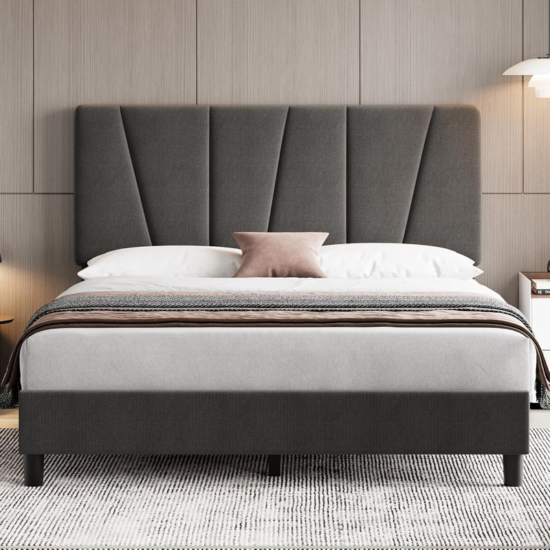 Bed Frame With Adjustable Headboard, No Box Spring Needed, King