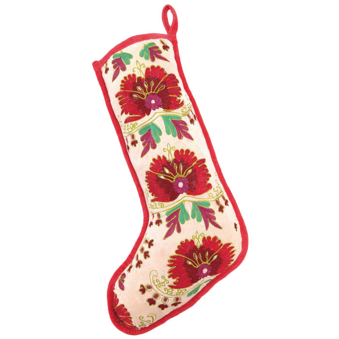 Berry Velvet Holiday Stocking with Holly Berry Design