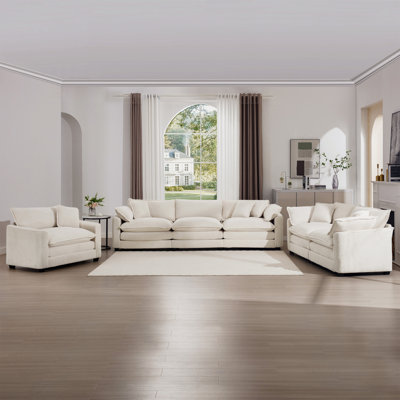 3 - Piece Sofa Set, Comfortable Oversized Sofa With One Single Sofa, One 2-Seater Sofa And One 3-Seater Sofa, Corduroy Deep Seat Sofa by Latitude Run