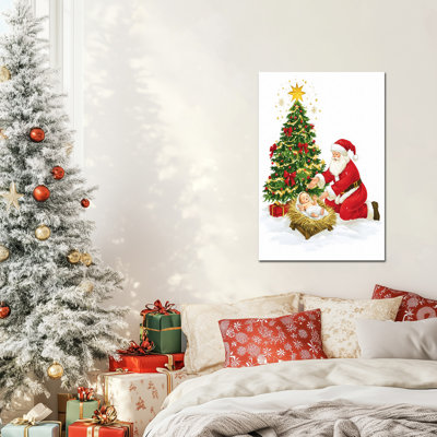 Grande scène de la Nativité, art mural, décoration de père Noël agenouillé à la naissance de Jésus, reproduction d'art sur toile, affiches pour salon