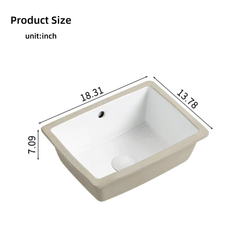 Lavabo de salle de bain rectangulaire encastré, lavabo en céramique blanche avec trop-plein